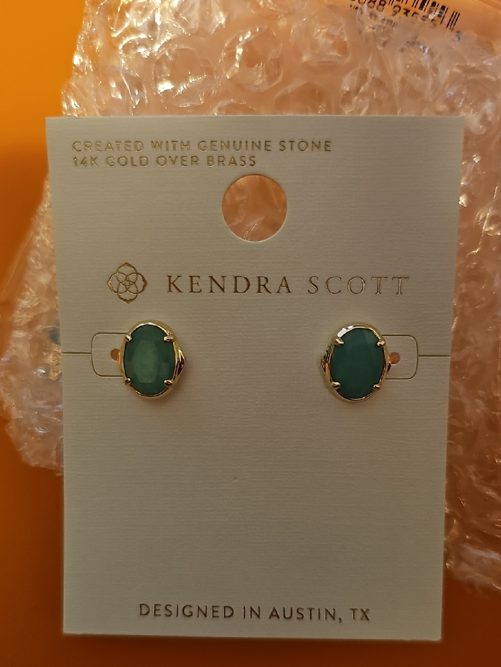 Kendra Scott Gold Sea Green Quartzite Glasd Stud Earrings